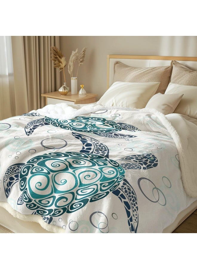 Sleepwish Sea Turtle Fleece Throw Blanket for Kids Soft Plush Aqua Blue Tortoise Sherpa Blanket for Couch Sofa Gift for Turtle Lovers Throw 50 X 60 - Image 4
