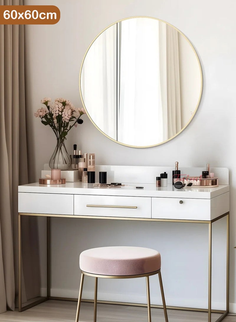 Taimi 60cm Round makeup mirror with a golden frame, a makeup mirror suitable for dressing rooms, dressing rooms and bedrooms - Image 1