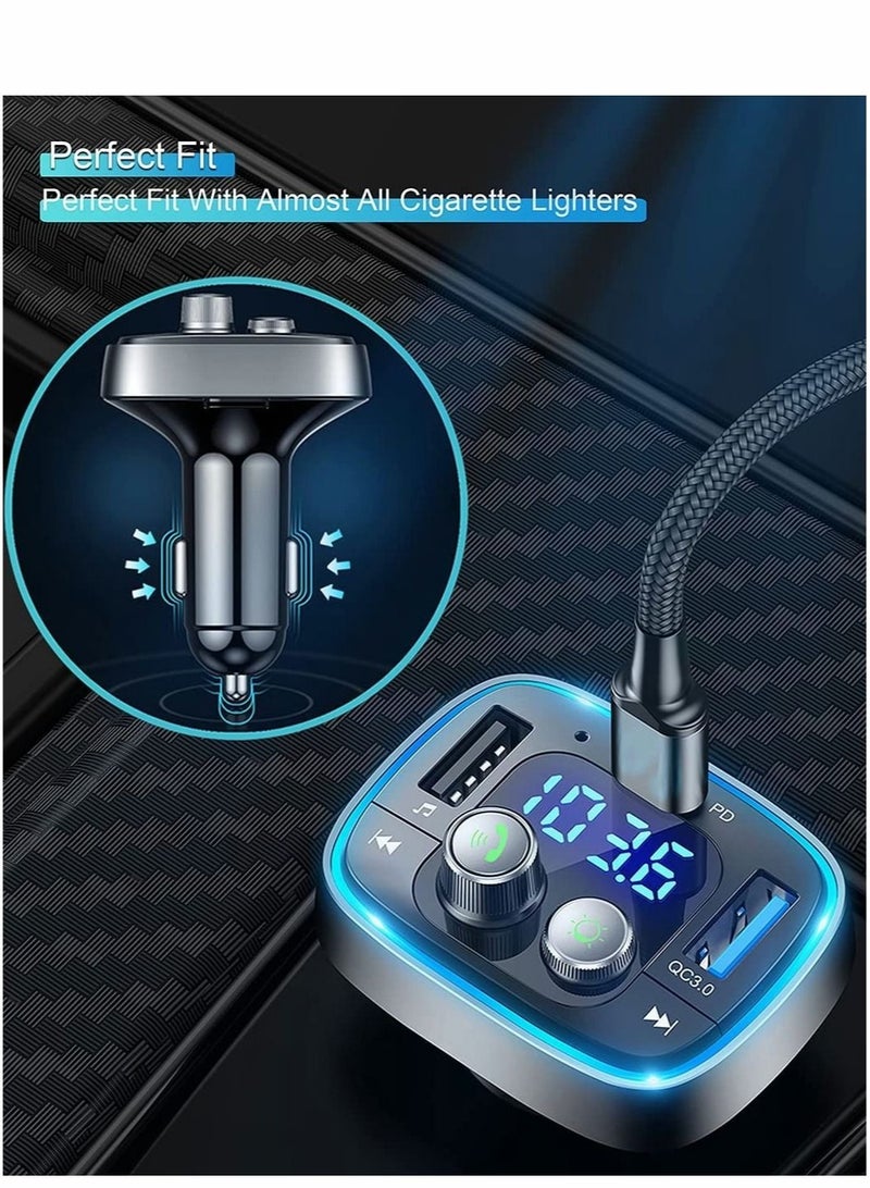 Bluetooth Adapter for Car Wireless FM Radio Transmitter Excefore Handsfree Calling Audio Receiver MP3 Music Player QC3.0 Type-C PD USB Charger 7 Colors LED Backlit - Image 3