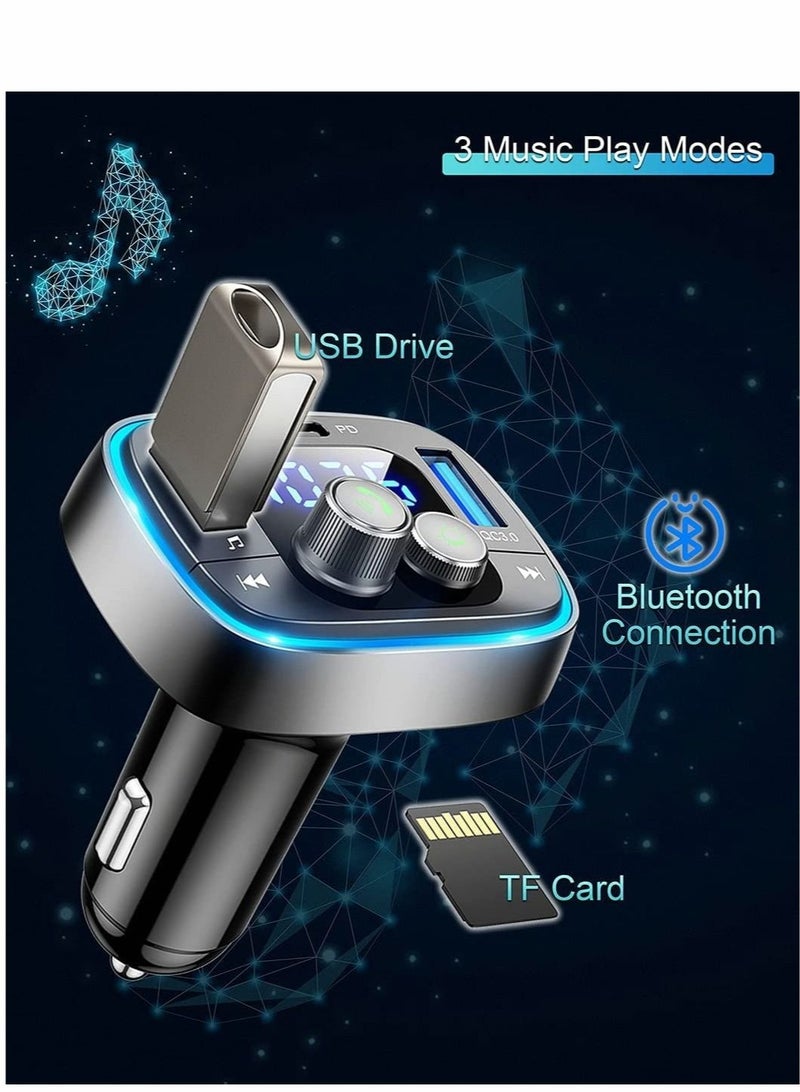 Bluetooth Adapter for Car Wireless FM Radio Transmitter Excefore Handsfree Calling Audio Receiver MP3 Music Player QC3.0 Type-C PD USB Charger 7 Colors LED Backlit - Image 5