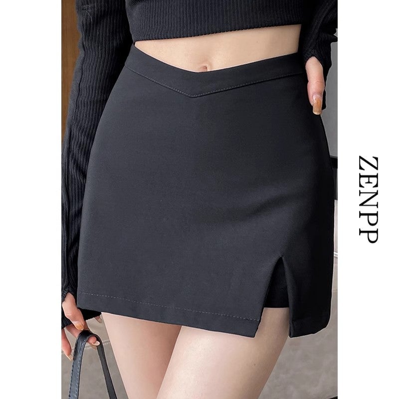 Black Suit Skirt For Women New Casual High Waist Split Hip Skirt Anti-Exposure A- Line Short Culottes - Image 3