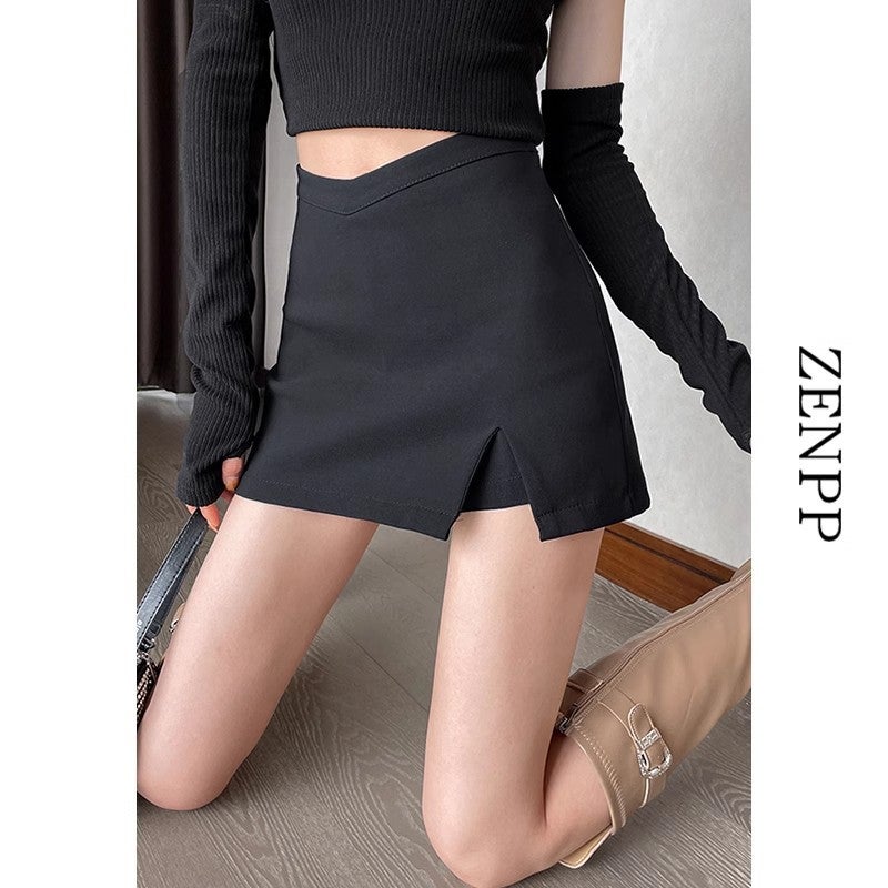 Black Suit Skirt For Women New Casual High Waist Split Hip Skirt Anti-Exposure A- Line Short Culottes - Image 4