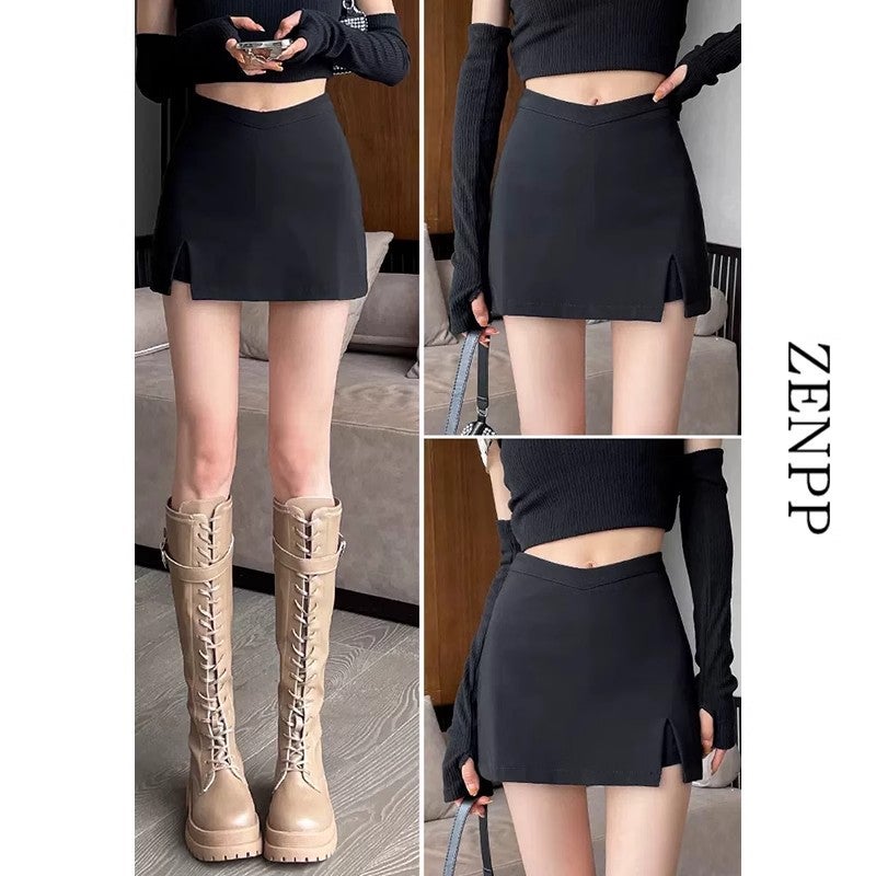 Black Suit Skirt For Women New Casual High Waist Split Hip Skirt Anti-Exposure A- Line Short Culottes - Image 2