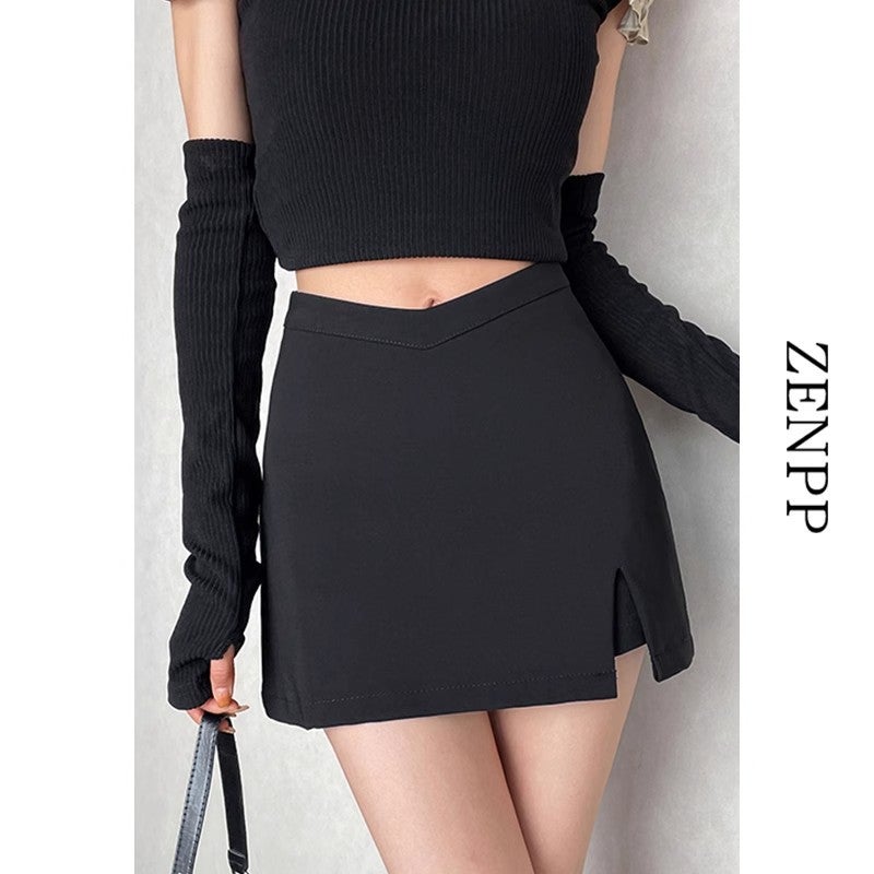 Black Suit Skirt For Women New Casual High Waist Split Hip Skirt Anti-Exposure A- Line Short Culottes - Image 5