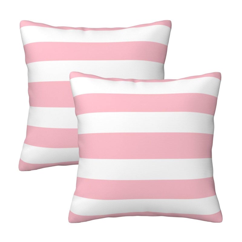 Poream Pink and White Stripes Farmhouse Throw Pillow Covers 18x18 Inch Pillow Case Soft Cushion Pillow Covers Set of 2 for Sofa Bedroom Chair Living Room Home Decorative