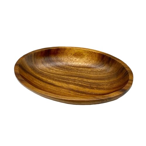 WRIGHTMART Acacia Wood Oval Bowl, Handmade, Rustic Server for Foods, Salads, Fruits, Bread - Dining Table & Kitchen Counter Décor - Entryway Key & Coin Catch-All Tray, 10.75" x 7" x 1.75" - Image 1