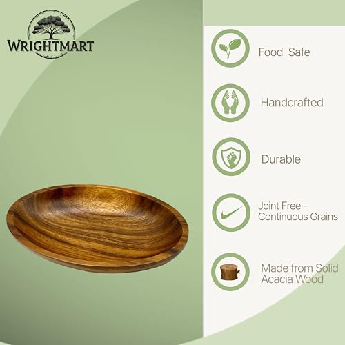 WRIGHTMART Acacia Wood Oval Bowl, Handmade, Rustic Server for Foods, Salads, Fruits, Bread - Dining Table & Kitchen Counter Décor - Entryway Key & Coin Catch-All Tray, 10.75" x 7" x 1.75" - Image 3