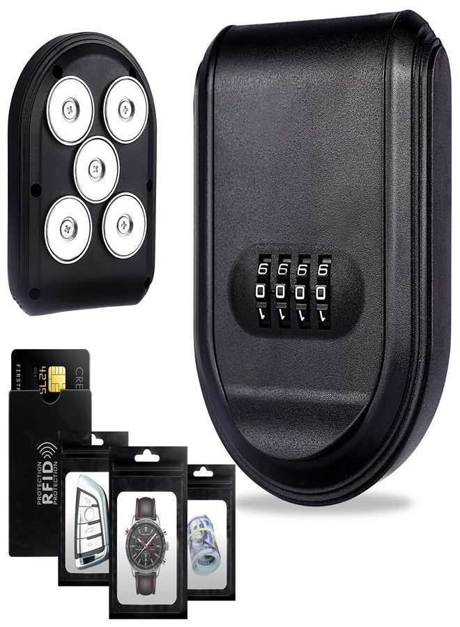 Domthent Magnetic Key Box for Under Car with 5 Strong Magnets, Hide a Key Outside with Resettable Combination Lock Box, Waterproof Magnetic Key Holder for Outdoor, Vehicle, Home, or Office Use (1, Black) - Image 1