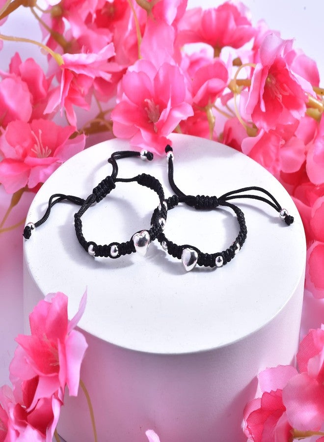 DHRUVS COLLECTION EXCLUSIVE Pair Of 925 Pure Silver Black Thread Adjustable Bracelet With Heart Charm and Silver Balls For Baby Boy and Baby Girls - Image 3