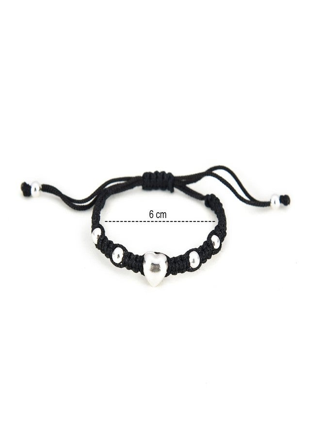 DHRUVS COLLECTION EXCLUSIVE Pair Of 925 Pure Silver Black Thread Adjustable Bracelet With Heart Charm and Silver Balls For Baby Boy and Baby Girls - Image 4