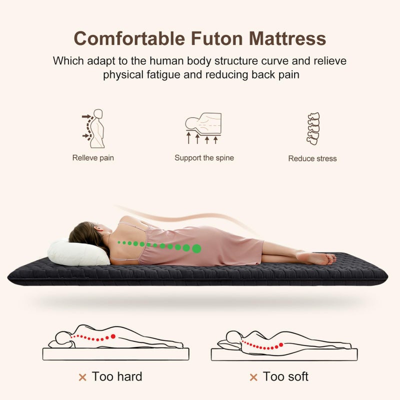 Vibe bear Premium Foam 3.2" Thick Japanese Futon Floor Mattress - Queen Size 60"x80" 100% High-Density Foam,Comfortable Sleeping Pad,Tatami Mat for Dorm,Bedroom or Guest Roomï¼ŒBoys Girls Dormitory Pads(Black) - Image 3