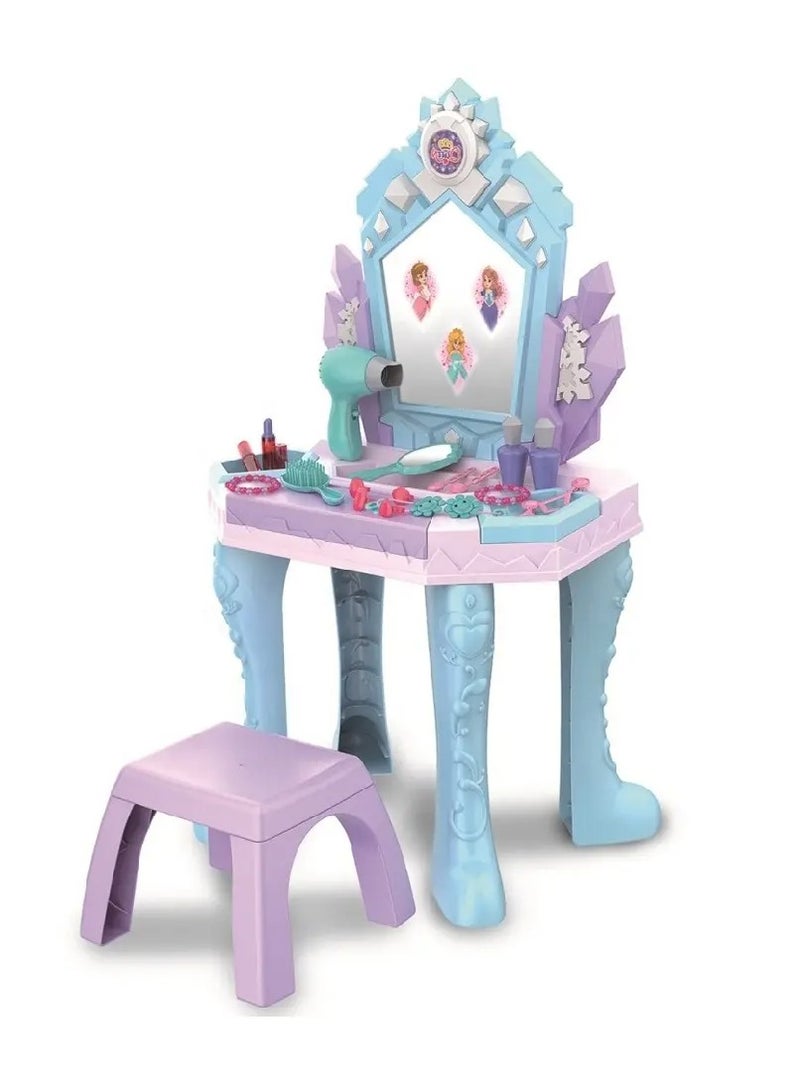 Bohui Girls Electric Beauty Princess Dresser Table Toy Pretend Play Dressing Vanity Makeup Table Set With Light for Kids - Image 2