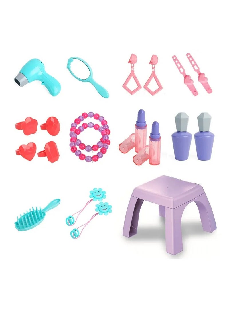 Bohui Girls Electric Beauty Princess Dresser Table Toy Pretend Play Dressing Vanity Makeup Table Set With Light for Kids - Image 3