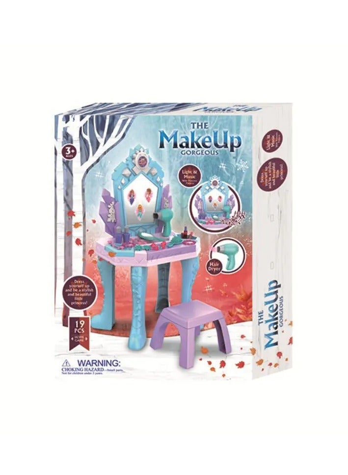 Bohui Girls Electric Beauty Princess Dresser Table Toy Pretend Play Dressing Vanity Makeup Table Set With Light for Kids - Image 5
