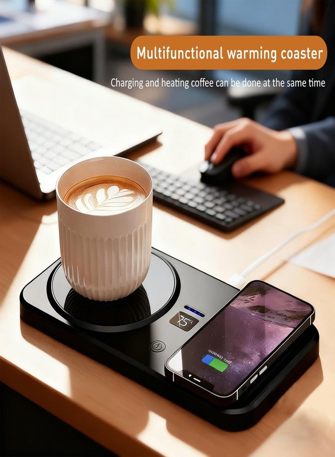 YumSur Wireless Coffee Mug Warmer Smart Cup Warmer for Office Desk,Multifunction Electric Beverage Warmer Plate, Type-C Heating Coaster Drink Warmer (Black) - Image 2