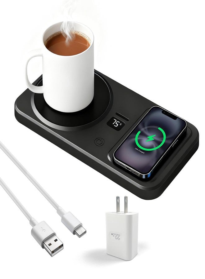 YumSur Wireless Coffee Mug Warmer Smart Cup Warmer for Office Desk,Multifunction Electric Beverage Warmer Plate, Type-C Heating Coaster Drink Warmer (Black) - Image 1