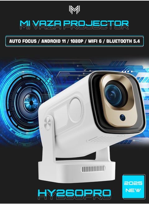 Smart Projector - Full HD 1920*1080P - Support 4K - Auto Focus - Android 11.0 - Portable Projector with WiFi 6 and Bluetooth 5.4 - Mobile Home Theater - Compatible with Android/iOS/Windows/TV Stick/HDMI/USB