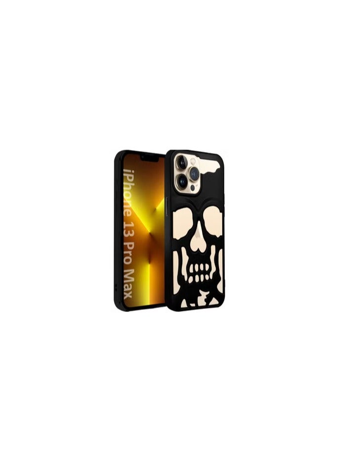 CATANES iPhone 13 Pro Max Case Cover Soft TPU and Glossy with Skull Design - Black - Image 1