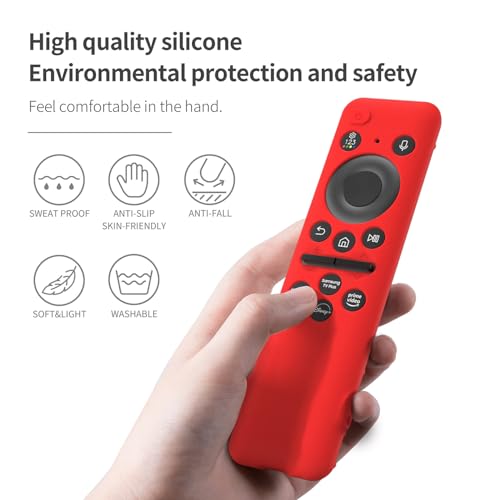 AKSHFETH Silicone Cover for 5.59 Inch Samsung BN59-01455a BN59-01432J Samsung Solar Cell Remote Control Cover 2023 8K Neo QLED HDR Smart TV Silicone Case (Red) - Image 3