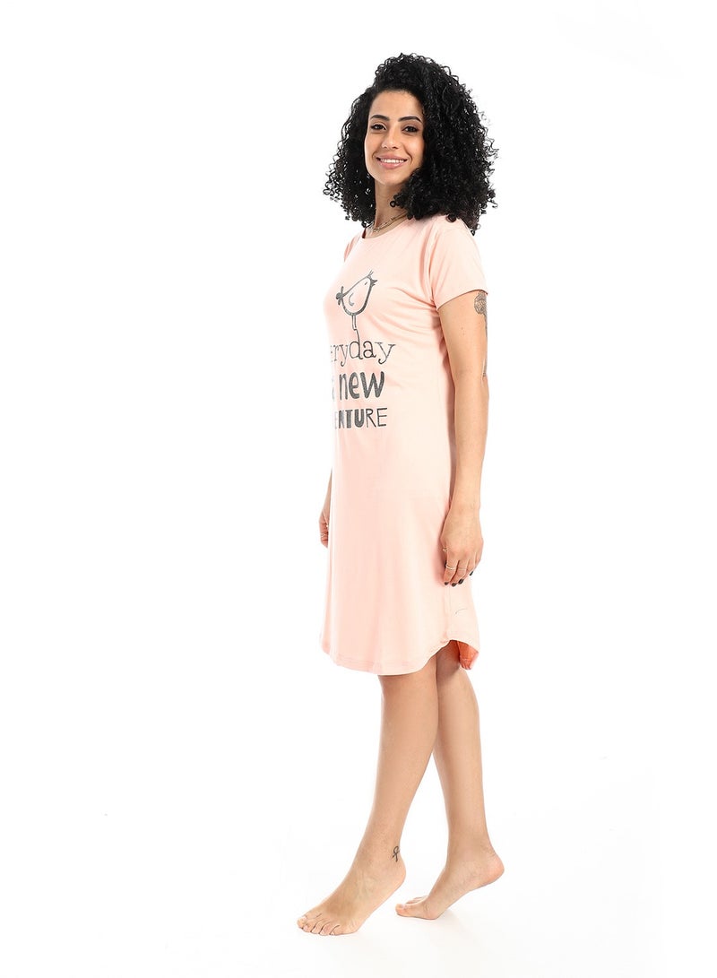 Andora Printed Short Sleevesless Sleepshirt_Salmon Pink - Image 2
