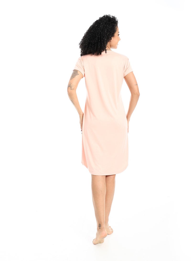 Andora Printed Short Sleevesless Sleepshirt_Salmon Pink - Image 3
