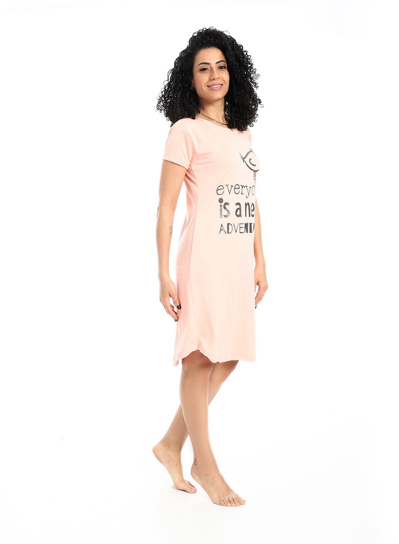 Andora Printed Short Sleevesless Sleepshirt_Salmon Pink - Image 4