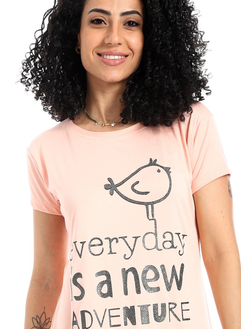 Andora Printed Short Sleevesless Sleepshirt_Salmon Pink - Image 5