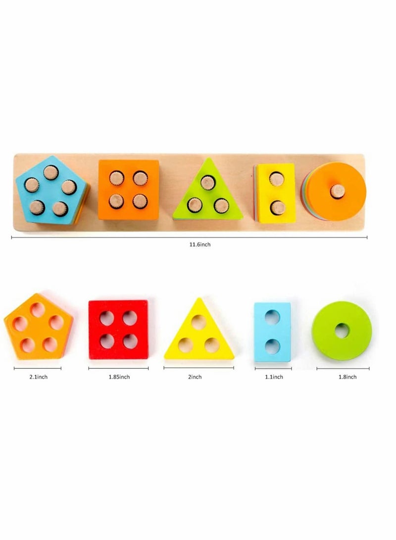 Excefore Wooden Sorting & Stacking Toy, Shape Sorter Toys for Toddlers, Montessori Color Recognition Stacker, Early Educational Block Puzzles for 1 2 3 Years Old Boys and Girls (5 Shapes) - Image 4