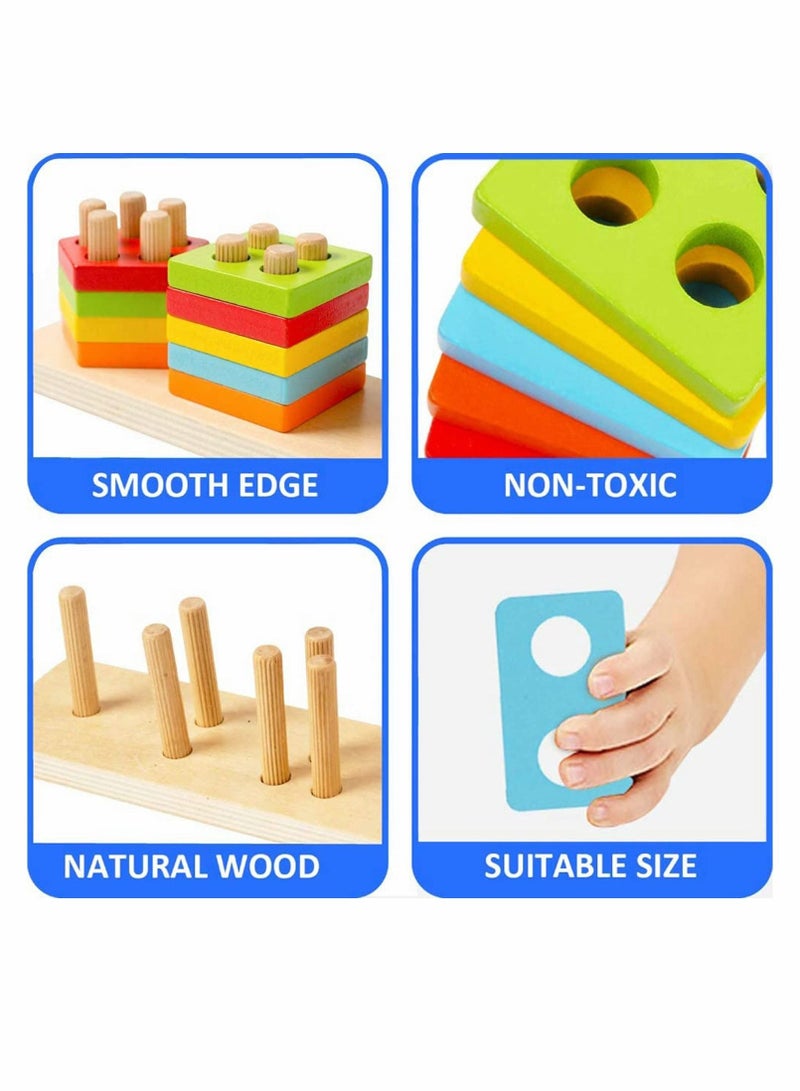 Excefore Wooden Sorting & Stacking Toy, Shape Sorter Toys for Toddlers, Montessori Color Recognition Stacker, Early Educational Block Puzzles for 1 2 3 Years Old Boys and Girls (5 Shapes) - Image 5