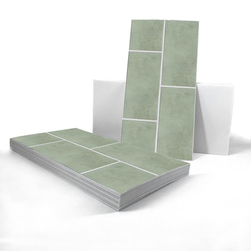 ملصق بلاط فينيل دائماً بون للجدران والأرضيات غير قابل للانزلاق ملصقات بلاط لاصقة للمطبخ والحمام ذاتية اللصق قابلة للإزالة واللصق ملصق أرضيات PVC DIY باللون الأخضر الحكيم 30 سم × 15 سم × 24 قطعة مجموعة