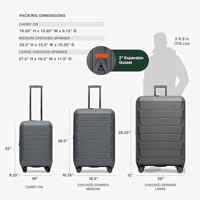 Traveler's Choice Pagosa Indestructible Hardshell Expandable Spinner Luggage, Gray, 2-Piece Set (22/26) - Image 3