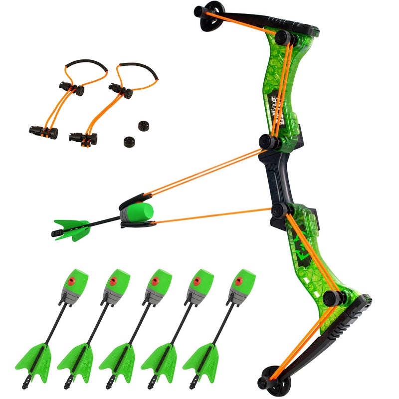 Zing HyperStrike Bow Archer Pack, 1 Clear Green Bow, 6 Green Zonic Whistle Arrows and 1 Set of Orange Bungee, Shoots Arrows Up to 250 Feet - Image 1