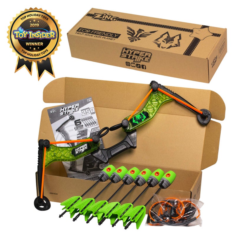 Zing HyperStrike Bow Archer Pack, 1 Clear Green Bow, 6 Green Zonic Whistle Arrows and 1 Set of Orange Bungee, Shoots Arrows Up to 250 Feet - Image 2