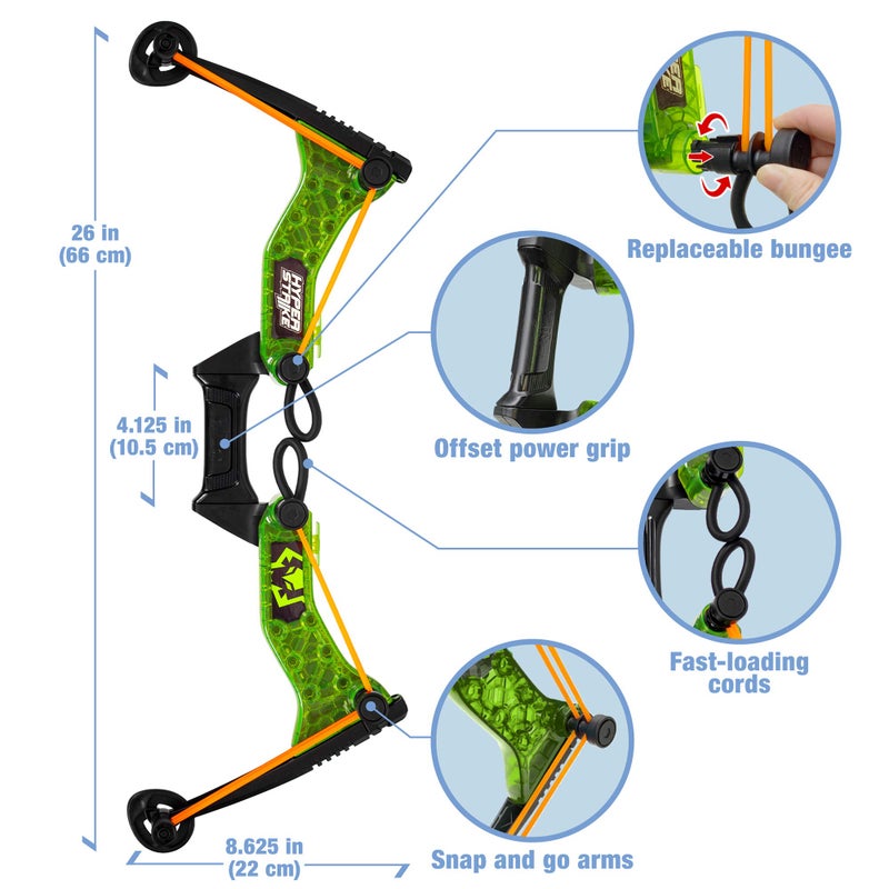 Zing HyperStrike Bow Archer Pack, 1 Clear Green Bow, 6 Green Zonic Whistle Arrows and 1 Set of Orange Bungee, Shoots Arrows Up to 250 Feet - Image 3