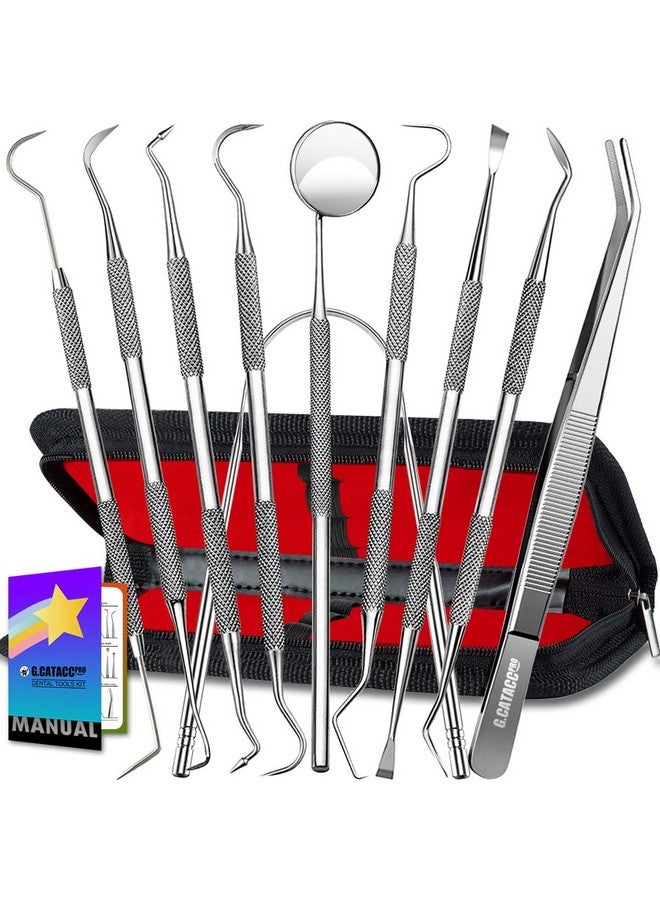 G.CATACC Dental Tools 10 Pack Professional Plaque Remover Teeth Cleaning Tools Set Stainless Steel Dental Hygiene Kit With Dental Picks Tartar Scraper Tooth Scaler Tongue Scraper With Case - Image 1