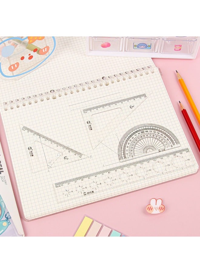 HELPS Elementary School Student Cartoon Ruler Set Four-piece Customized Student 20cm Transparent Ruler Set Cute School Supplies Stationery - Image 4