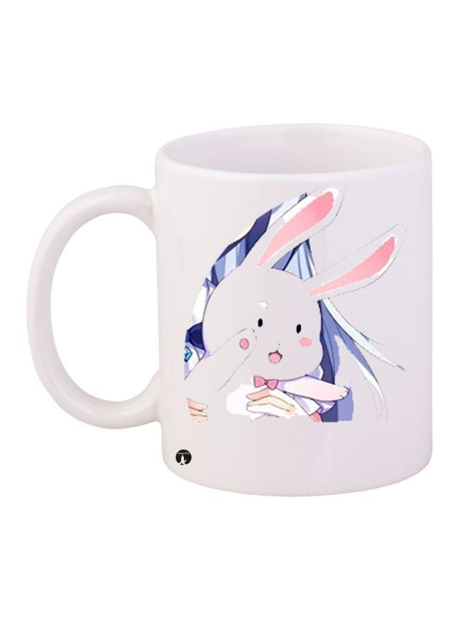 RYN Rabbit Printed Coffee Mug White/Grey/Blue 11ounce