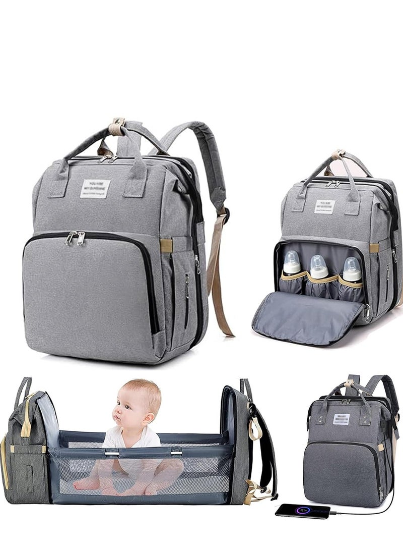 Rightsure Diaper Bag Backpack, Multifunctional Portable Baby Mom Bag with USB, Waterproof, Foldable Crib with Stroller Straps, Sunshade, Changing Pad, Travel Friendly  - Image 1