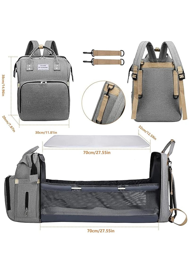 Rightsure Diaper Bag Backpack, Multifunctional Portable Baby Mom Bag with USB, Waterproof, Foldable Crib with Stroller Straps, Sunshade, Changing Pad, Travel Friendly  - Image 3