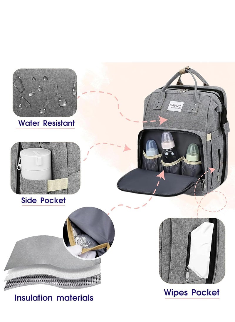 Rightsure Diaper Bag Backpack, Multifunctional Portable Baby Mom Bag with USB, Waterproof, Foldable Crib with Stroller Straps, Sunshade, Changing Pad, Travel Friendly  - Image 2