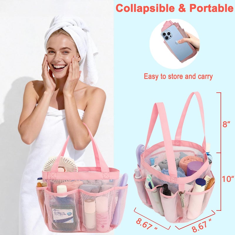 Fammart Mesh Shower Caddy Portable for College Dorm Room Essentials, 8-Pocket Large Shower Basket Tote Bag with 2 Handles for Toiletry, Bathroom, Beach, Camp, Gym - Image 2