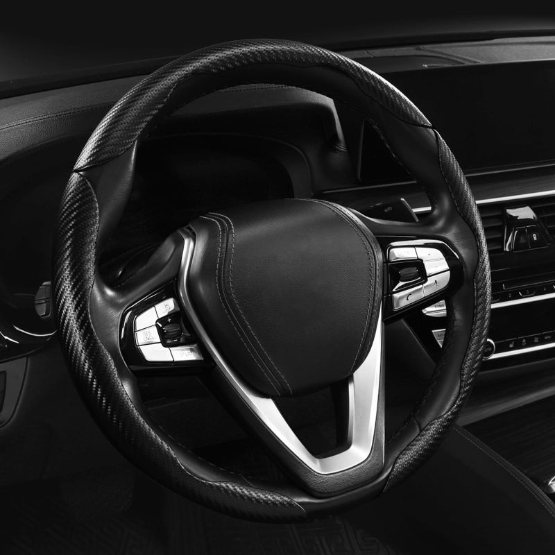 Aotoyou Carbon Fiber Steering Wheel Cover 3pcs Anti-Slip Car Steering Wheel Accessories Snap on Grip 15 inch Universal Matte Black - Image 3