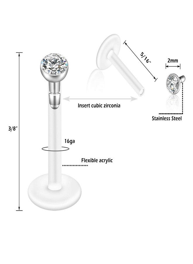 Jovivi 10pcs 16G 2mm Czech Crystal Clear Flexible Bioflex Acrylic Bar Labret Monroe Studs Lip Rings Helix Stud Earrings Ear Nose Piercing Body Jewelry - Image 5