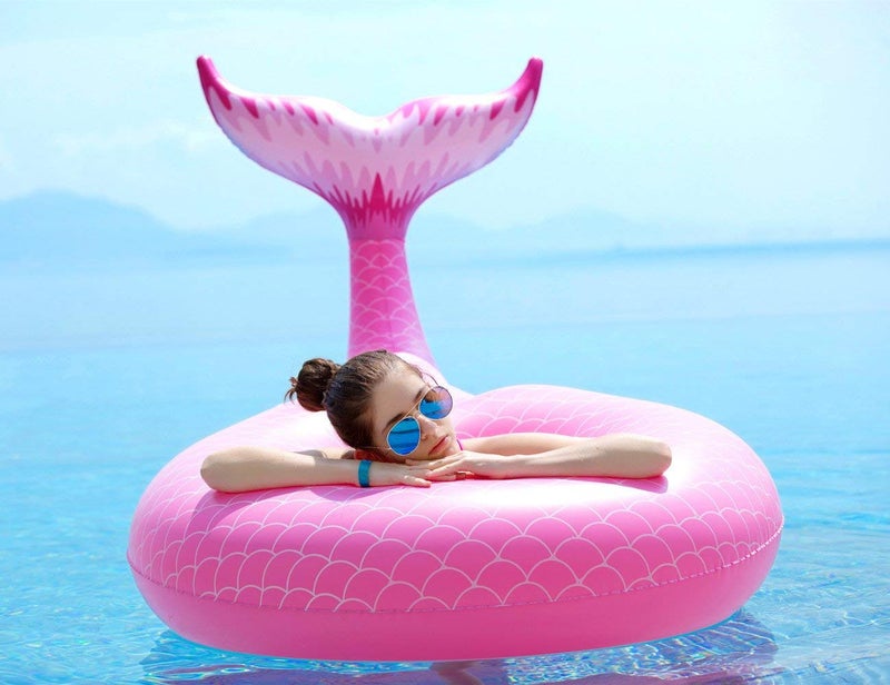 Jasonwell Giant Inflatable Mermaid Tail Pool Float with Fast Valves Summer Beach Swimming Pool Party Lounge Raft Decorations Toys for Adults Kids (Pink) - Image 2