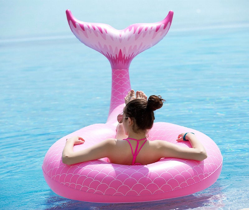 Jasonwell Giant Inflatable Mermaid Tail Pool Float with Fast Valves Summer Beach Swimming Pool Party Lounge Raft Decorations Toys for Adults Kids (Pink) - Image 1