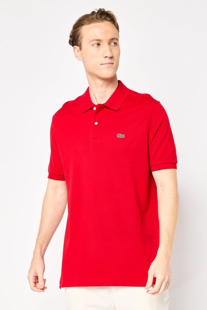 LACOSTE Men Classic Fit Embroidered Logo Short Sleeves Polo Shirt, Red  - Image 1