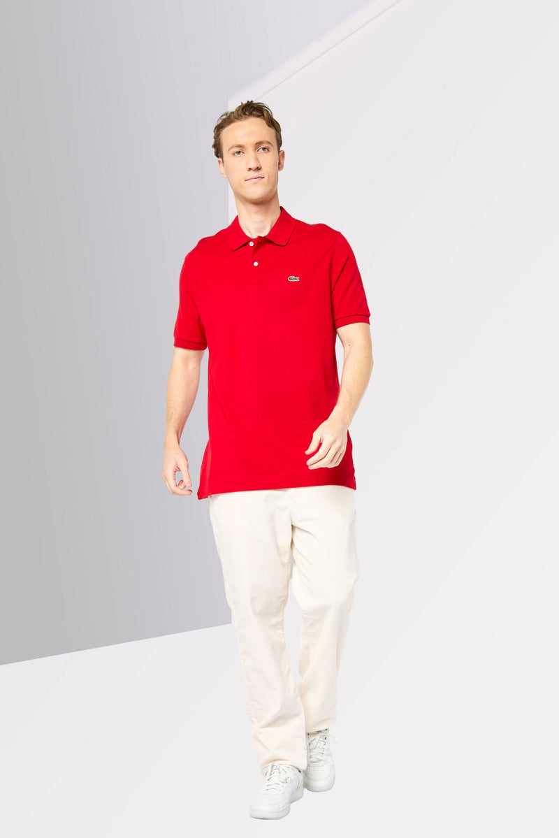 LACOSTE Men Classic Fit Embroidered Logo Short Sleeves Polo Shirt, Red  - Image 4
