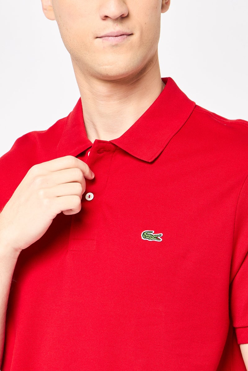 LACOSTE Men Classic Fit Embroidered Logo Short Sleeves Polo Shirt, Red  - Image 2