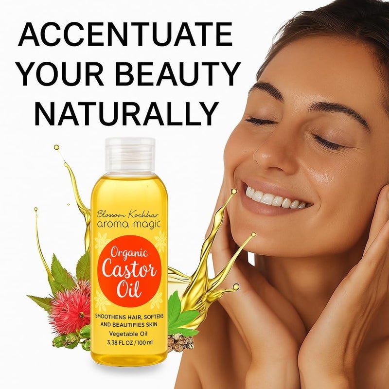Aroma Magic Castor Oil | 100% Pure & Natural Cold-Pressed Carrier Oil | Nourishes Hair, Eyelashes & Eyebrows | Hydrates Skin & Scalp | Hexane-Free | 3.38 Fl Oz (100ml) - Image 3