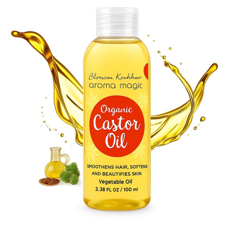 Aroma Magic Castor Oil | 100% Pure & Natural Cold-Pressed Carrier Oil | Nourishes Hair, Eyelashes & Eyebrows | Hydrates Skin & Scalp | Hexane-Free | 3.38 Fl Oz (100ml) - Image 1